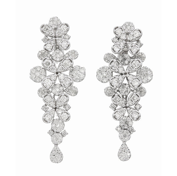 18K White Gold Round Diamond Long Drop Earrings (4.62 ct) - LA DIAMOND