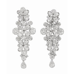 18K White Gold Round Diamond Long Drop Earrings (4.62 ct)