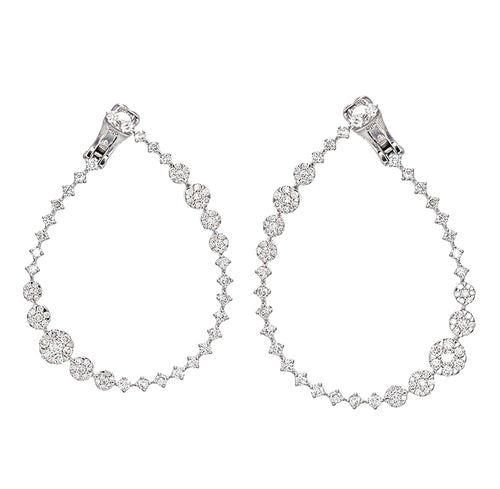 18K White Gold Round Diamond Hoop Earrings (3.01 ct) - LA DIAMOND