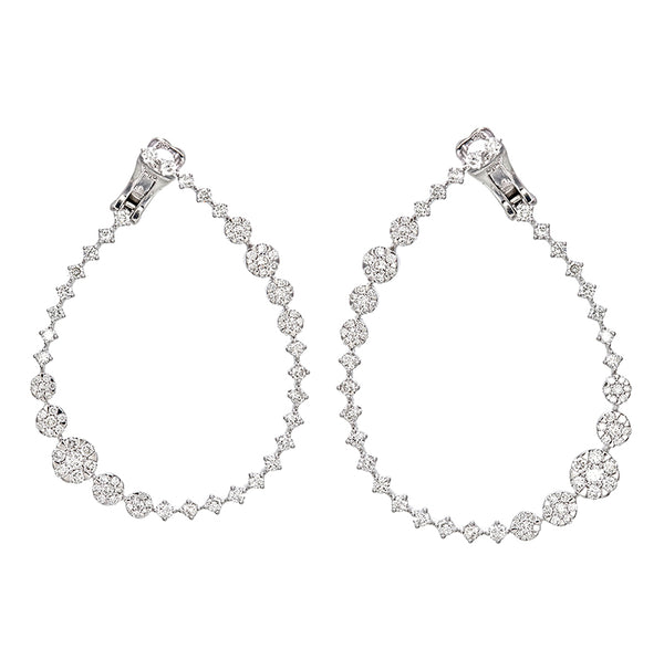 18K White Gold Round Diamond Hoop Earrings (3.01 ct) - LA DIAMOND