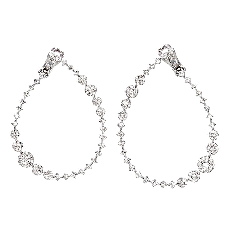 18K White Gold Round Diamond Hoop Earrings (3.01 ct)