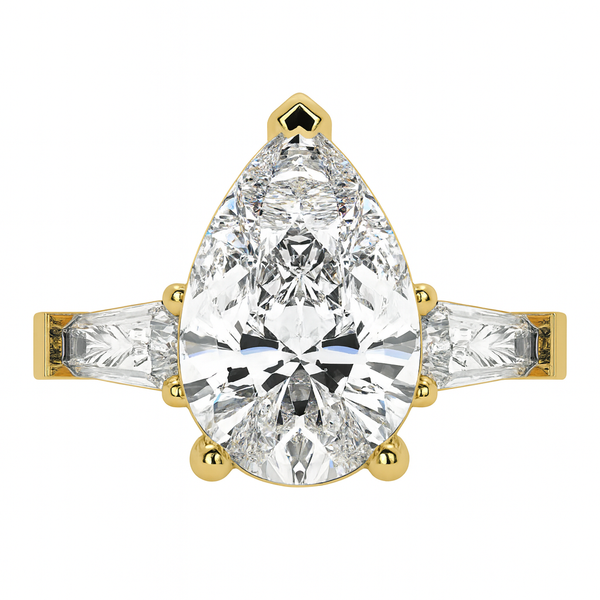 14K White Gold Pear & Baguette Cut Diamond 3-Stone Engagement Ring (2.5 ct)