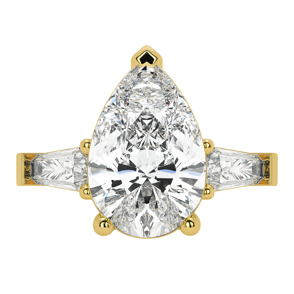 2.5ct Pear & Baguette Cut Diamond 3-Stone Engagement Ring