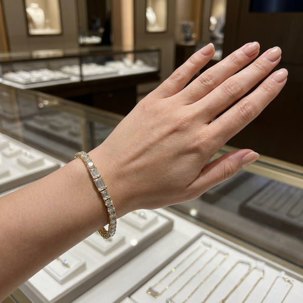 Dainty Baguette Diamond Tennis Bracelet set in 14k Gold