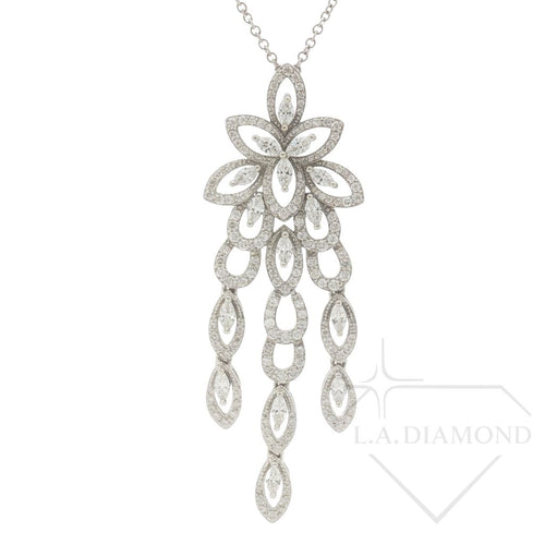 Floral Drop Diamond Pendant Necklace in 14K White Gold | Diamond By the Yard | 5.41ct Statement Necklace - LA DIAMOND