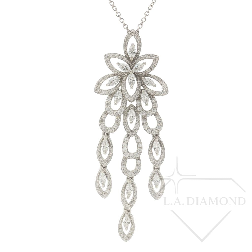 Floral Drop Diamond Pendant Necklace in 14K White Gold | Diamond By the Yard | 5.41ct Statement Necklace