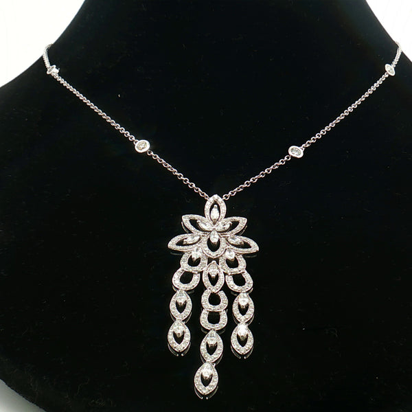 Floral Drop Diamond Pendant Necklace in 14K White Gold | Diamond By the Yard | 5.41ct Statement Necklace - LA DIAMOND