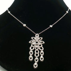 Floral Drop Diamond Pendant Necklace in 14K White Gold | Diamond By the Yard | 5.41ct Statement Necklace