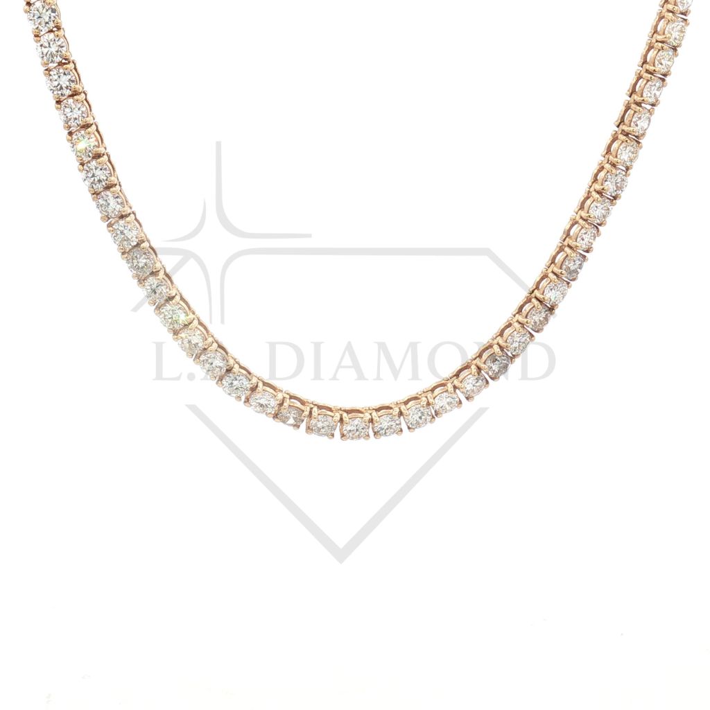 14K Yellow Gold Diamond Tennis Necklace | 11.26 Carat Total Weight | Classic Round Diamond Gold Chain 15.94g