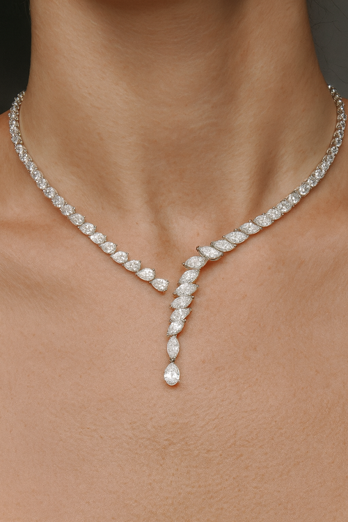18K White Gold 17.97 CTW Marquise & Pear Diamond Y-Drop Collar Necklace – GIA Certified Center Diamond, Luxury Bridal & Gala Statement Jewelry - nd477