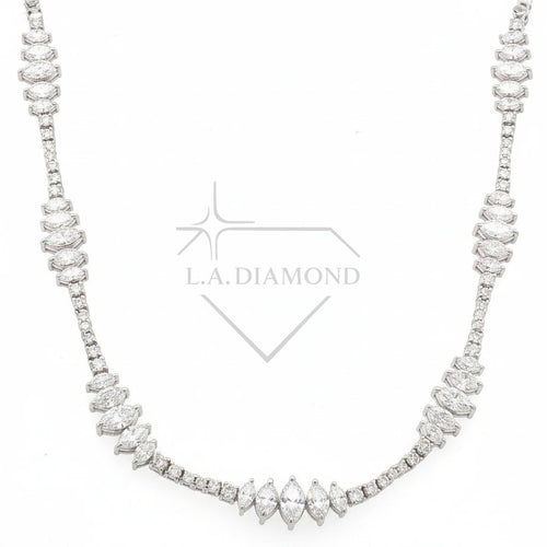 14K White Gold Marquise & Round Diamond Tennis Necklace | 6.72ctw | Luxury Statement Necklace 17.30g - LA DIAMOND