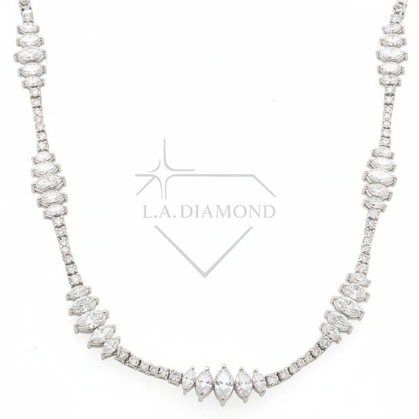 14K White Gold Marquise & Round Diamond Tennis Necklace | 6.72ctw | Luxury Statement Necklace 17.30g - LA DIAMOND