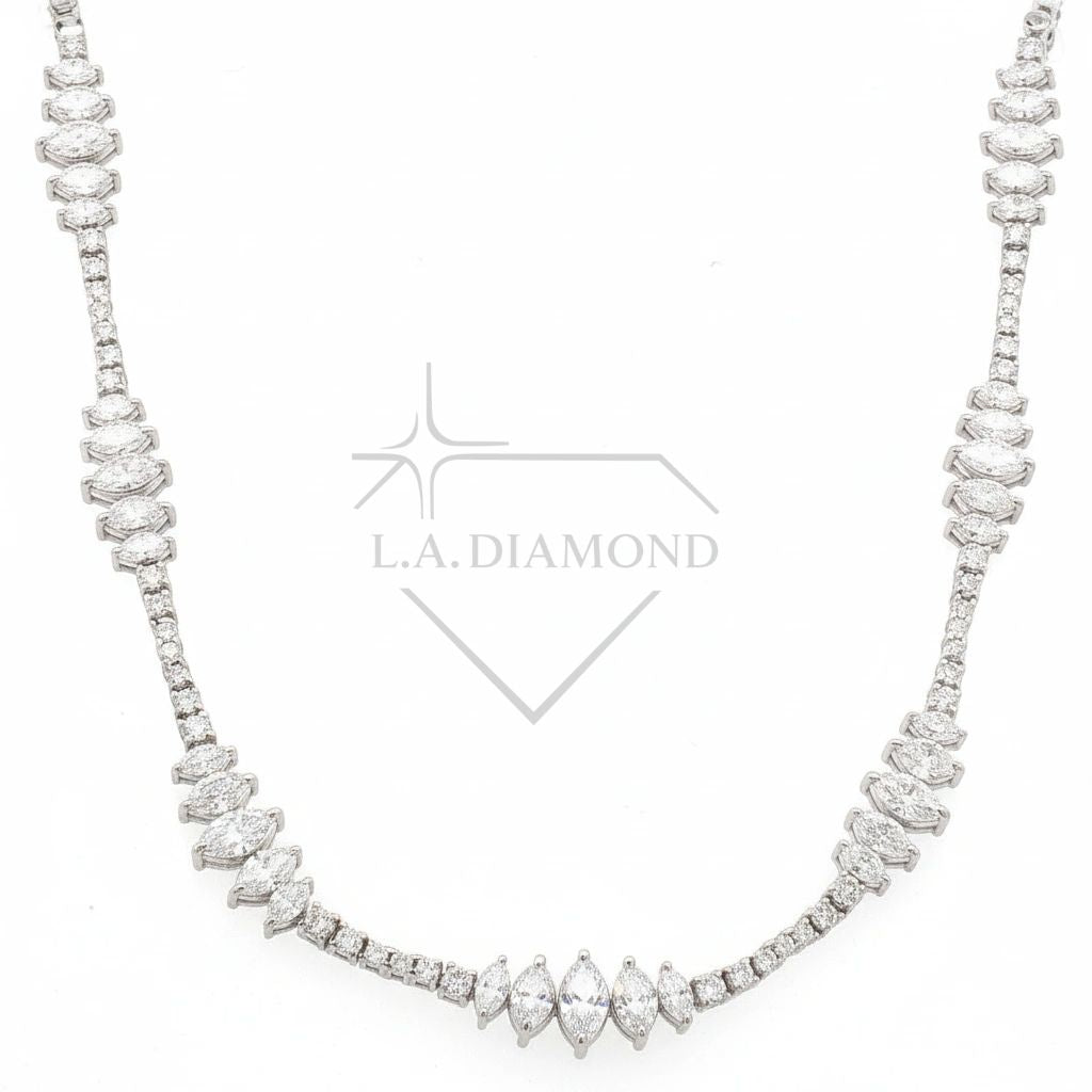14K White Gold Marquise & Round Diamond Tennis Necklace | 6.72ctw | Luxury Statement Necklace 17.30g