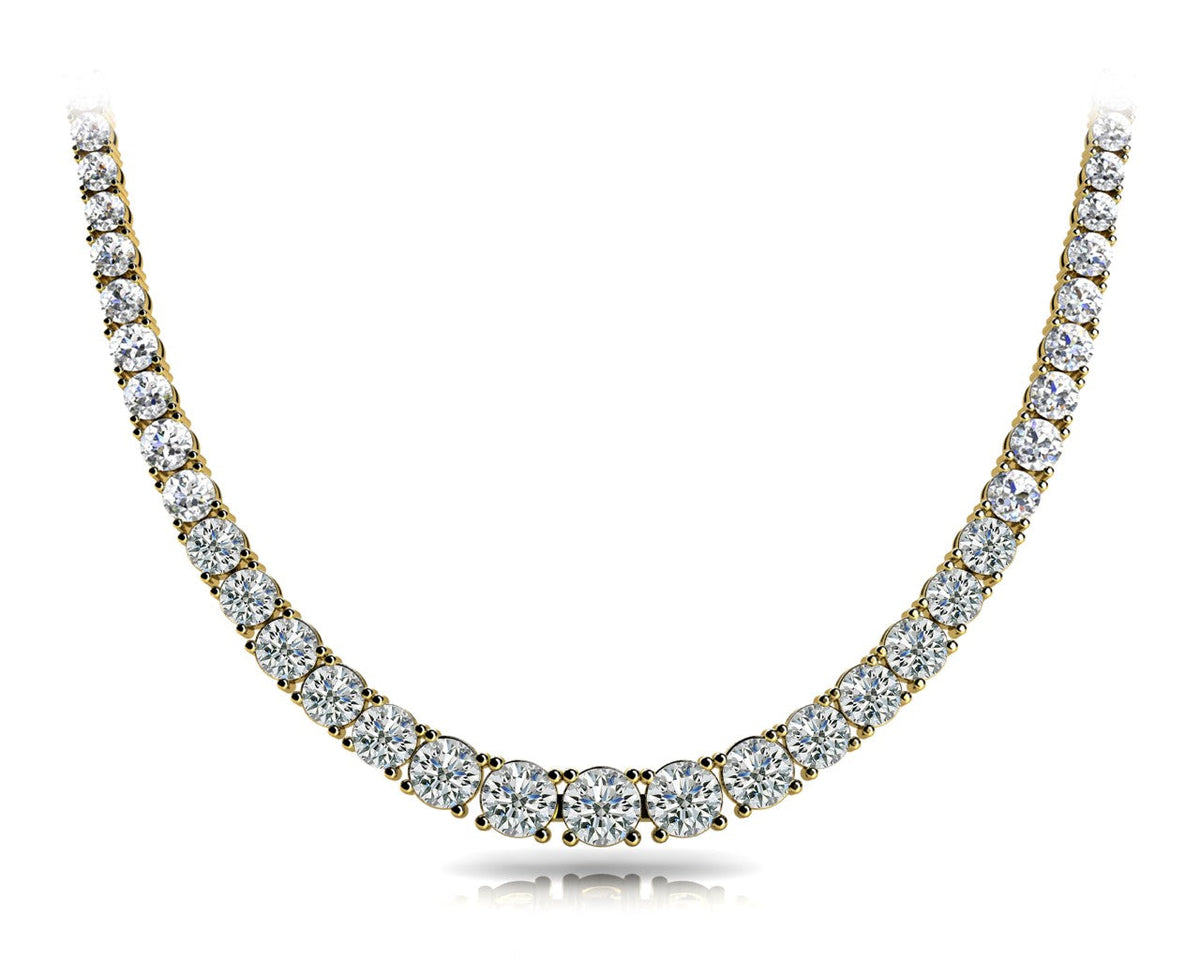 Classic 15 Carat Round Diamond Tennis Necklace in 14k Gold - All same size Diamonds