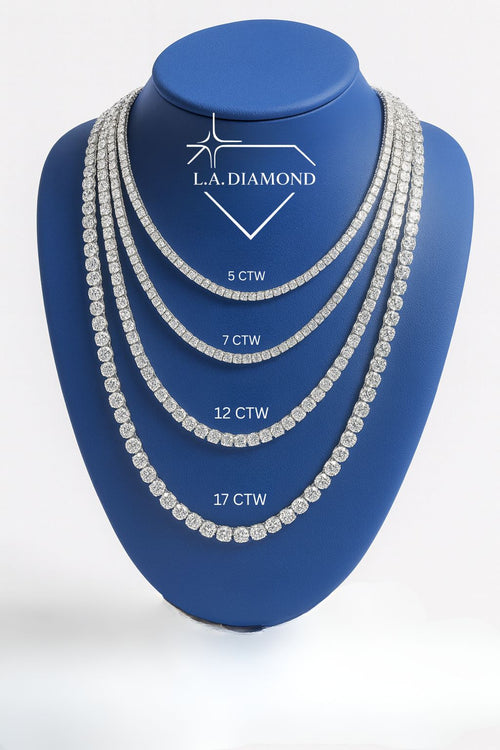 14K White Gold Natural Round-Cut Diamond Tennis Necklace Chain ( 5ctw - 17ctw ) - LA DIAMOND