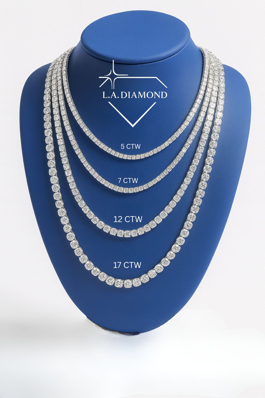 14K White Gold Natural Round-Cut Diamond Tennis Necklace Chain ( 5ctw - 17ctw )