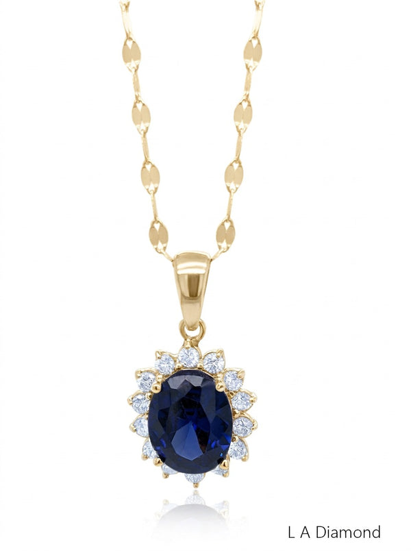14K Yellow Gold Starburst Flower Accent Pendant with Sapphire Center (0.46 ct) - PC34