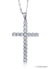 14K White Gold Round Cut Diamond Cross Pendant Necklace (4.50 ct)