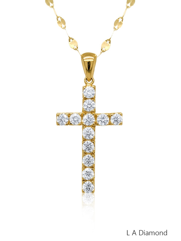 14K Yellow Gold Diamond Cross Pendant (2.35 ct) - LA DIAMOND