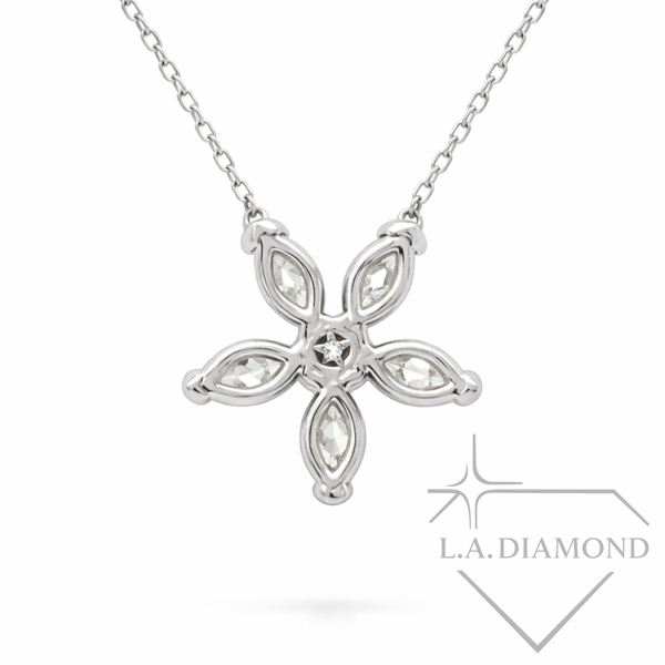 14K White Gold Diamond Flower Pendant (1.80 ctw) - LA DIAMOND
