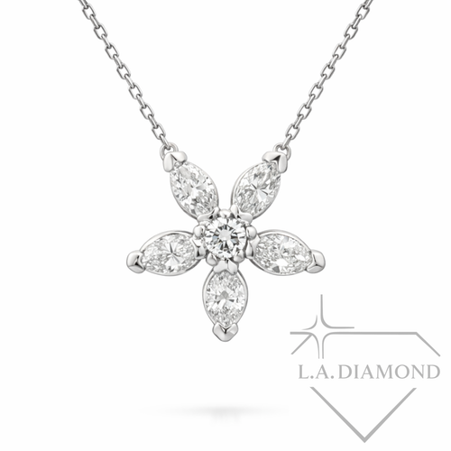 14K White Gold Diamond Flower Pendant (1.80 ctw) - LA DIAMOND