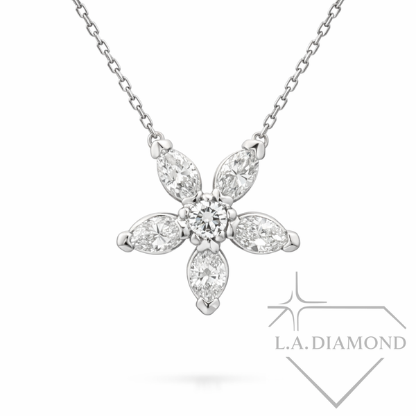 14K White Gold Diamond Flower Pendant (1.80 ctw) - LA DIAMOND