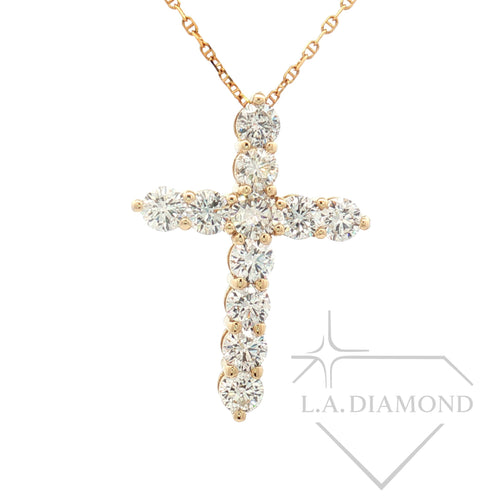 14K Yellow Gold Diamond Cross Pendant Necklace – 3.09ct Natural Round Diamonds, 3.24g | Fine Religious Jewelry - LA DIAMOND