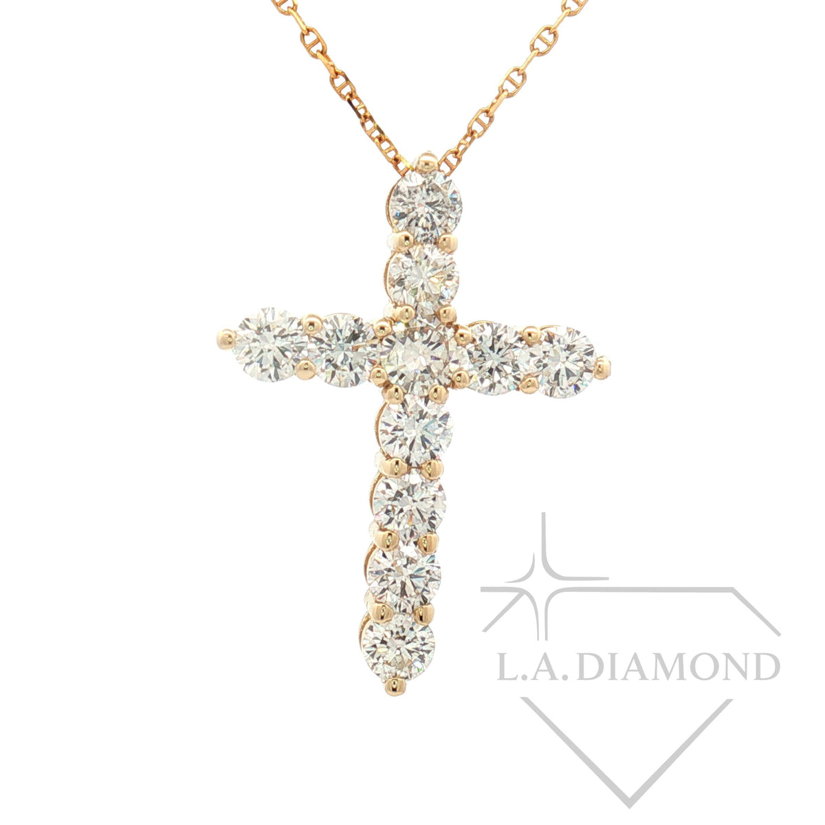 14K Yellow Gold Diamond Cross Pendant Necklace – 3.09ct Natural Round Diamonds, 3.24g | Fine Religious Jewelry