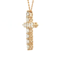 14K Yellow Gold Diamond Cross Pendant Necklace – 3.09ct Natural Round Diamonds, 3.24g | Fine Religious Jewelry
