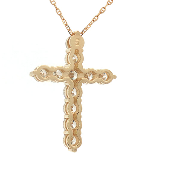 14K Yellow Gold Diamond Cross Pendant Necklace – 3.09ct Natural Round Diamonds, 3.24g | Fine Religious Jewelry - LA DIAMOND