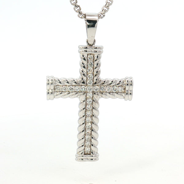 14K Gold Twisted Rope Diamond Cross Pendant