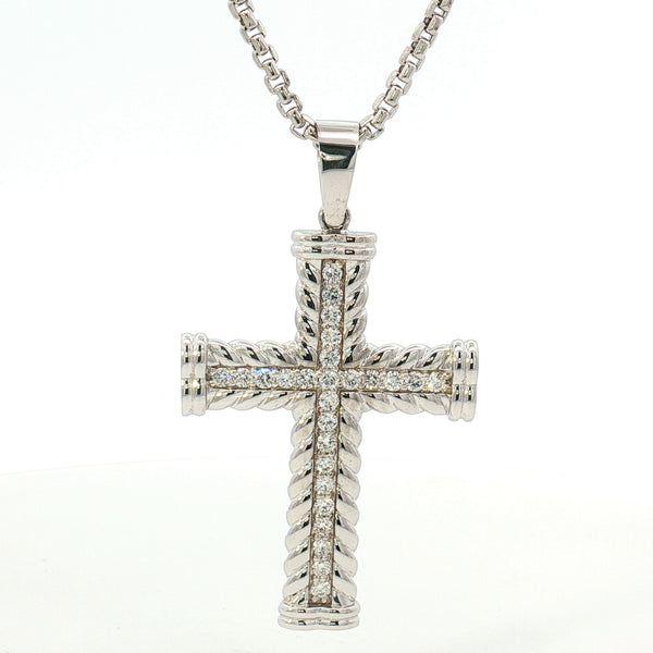 14K Gold Twisted Rope Diamond Cross Pendant