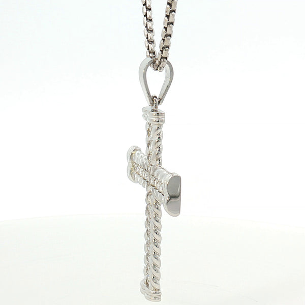 14K Gold Twisted Rope Diamond Cross Pendant