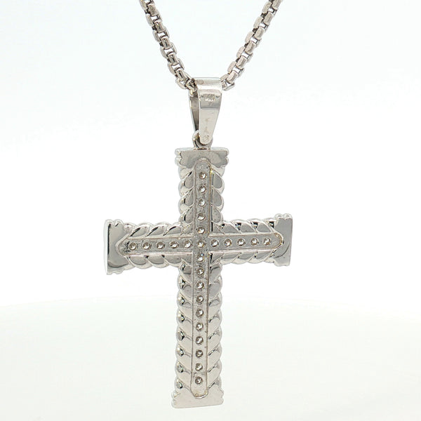 14K Gold Twisted Rope Diamond Cross Pendant