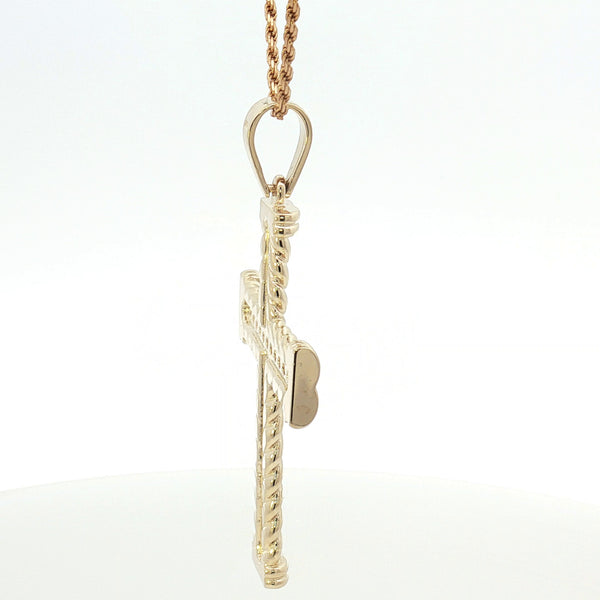 14K Gold Twisted Rope Diamond Cross Pendant