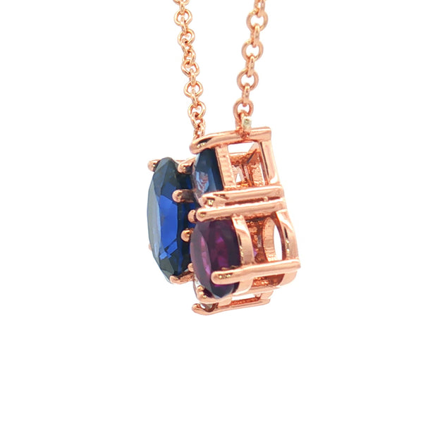 14K Rose Gold Multi-Gemstone Pendant Necklace | Blue Sapphire, Amethyst & Diamond Cluster | Unique Gemstone Necklace - LA DIAMOND