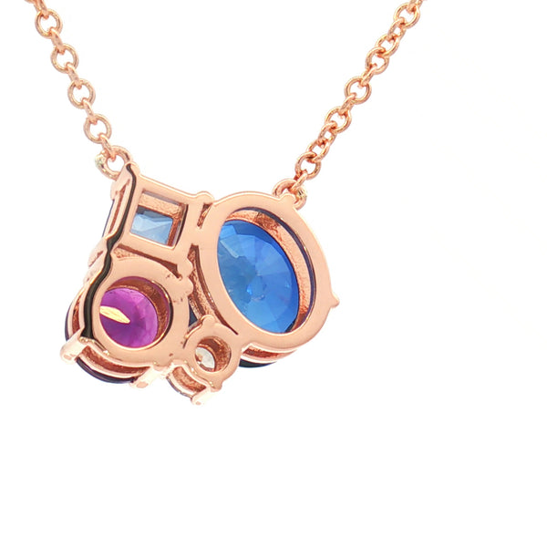 14K Rose Gold Multi-Gemstone Pendant Necklace | Blue Sapphire, Amethyst & Diamond Cluster | Unique Gemstone Necklace - LA DIAMOND