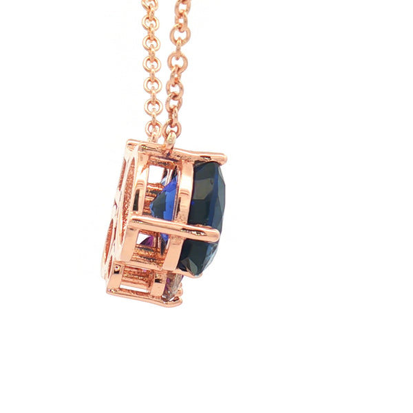 14K Rose Gold Multi-Gemstone Pendant Necklace | Blue Sapphire, Amethyst & Diamond Cluster | Unique Gemstone Necklace - LA DIAMOND