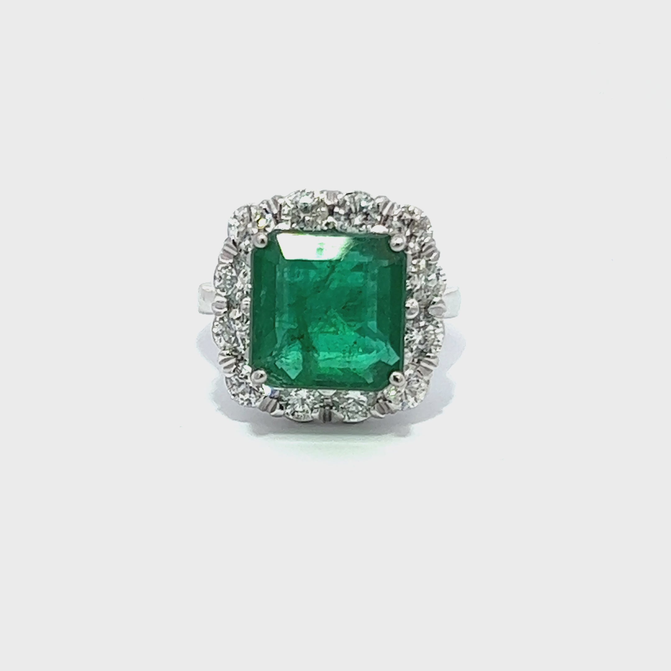 14K White Gold Diamond & Emerald Princess-Cut Ring (1.86 ct + 7.31 ct)