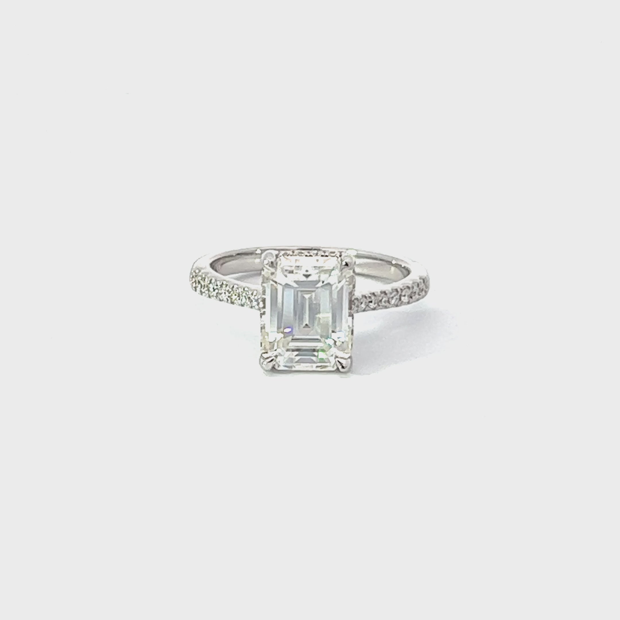 1ct Emerald Cut  Solitaire Diamond with Hidden Halo Engagement Ring