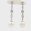 14K White Gold Diamond & Pearl Drop Earrings with Round and Marquise Diamonds | Elegant Dangle Design