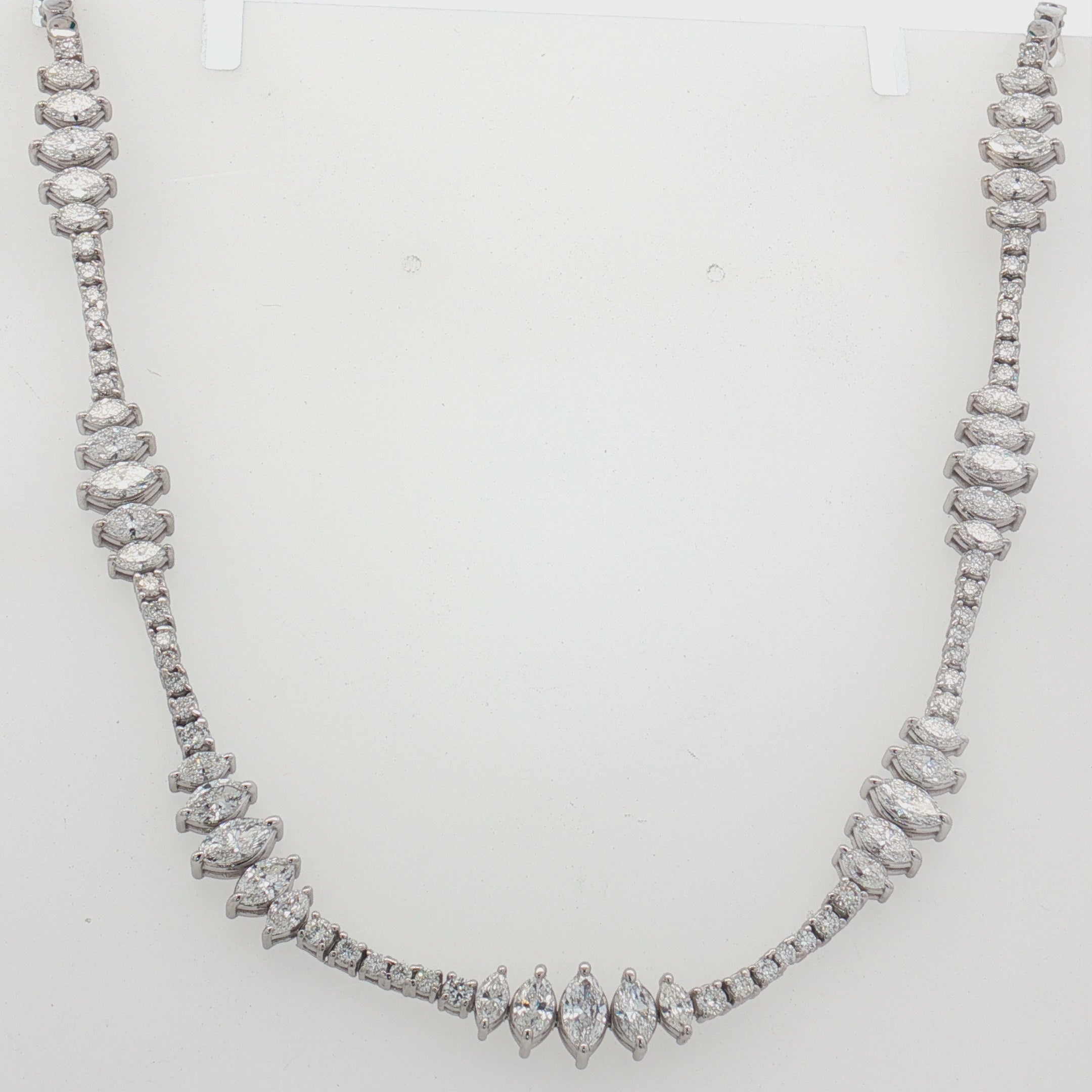 14K White Gold Marquise & Round Diamond Tennis Necklace | 6.72ctw | Luxury Statement Necklace 17.30g