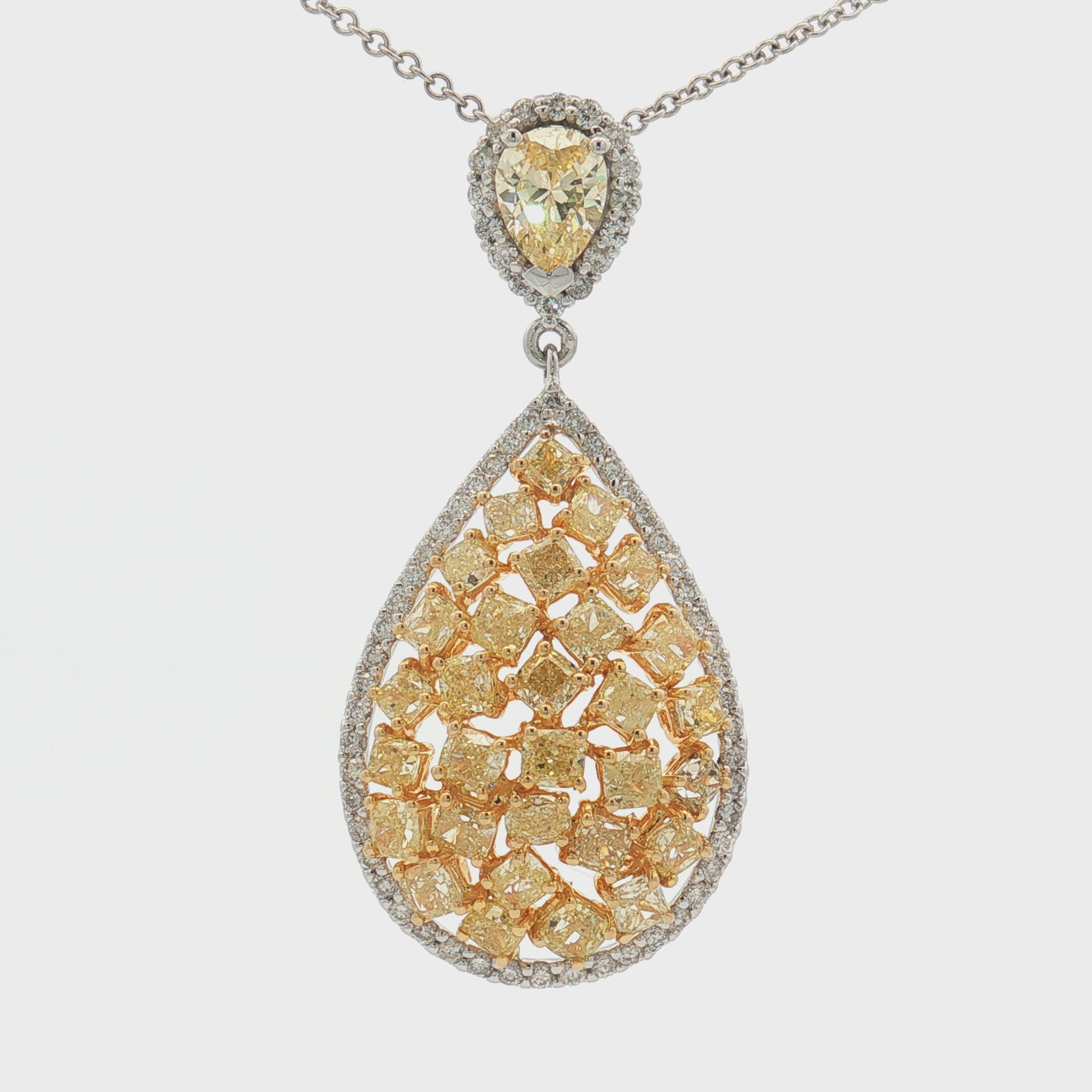 Fancy Yellow Diamond Tear Drop Pendant Set in 14k White Gold