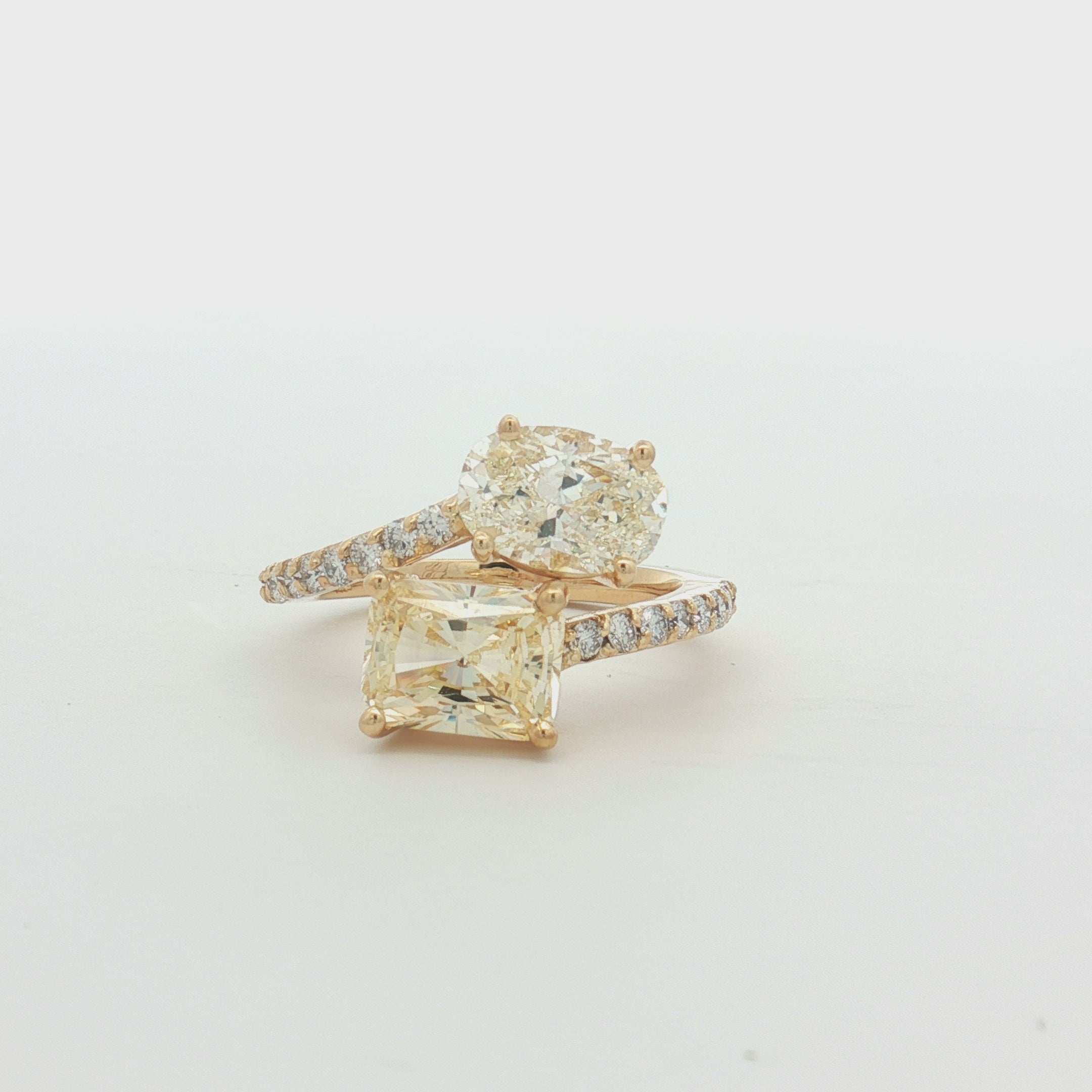 Fancy Yellow Diamond Toi et Moi Ring in 14K Yellow Gold | 2-Stone Engagement | Pave Accent Diamonds | 3.80ct Designer Statement