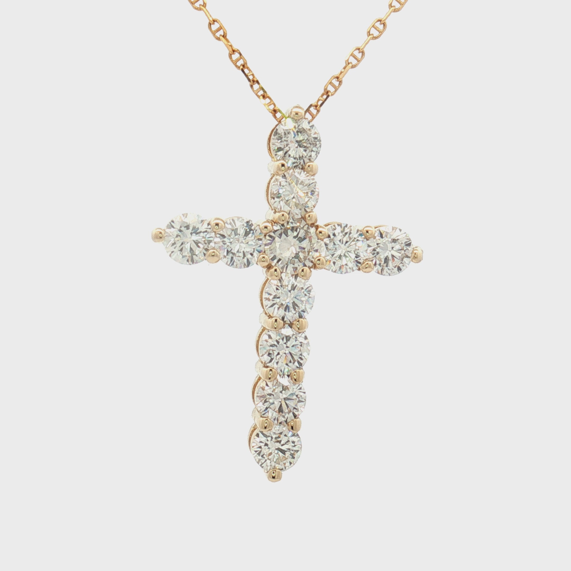 14K Yellow Gold Diamond Cross Pendant Necklace – 3.09ct Natural Round Diamonds, 3.24g | Fine Religious Jewelry