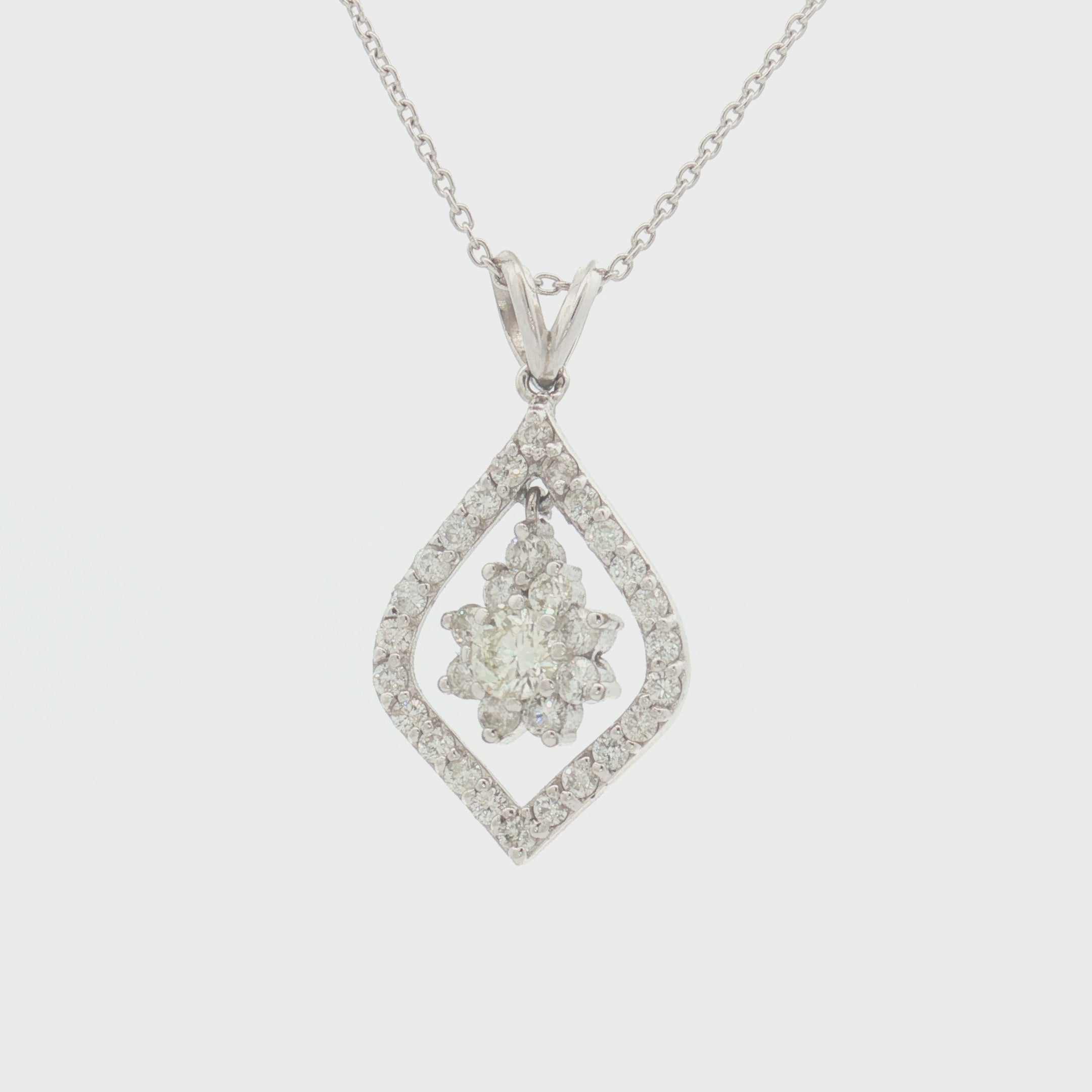 14K White Gold Diamond Pendant Necklace – 2.00 CTW Pavé Halo Floral Design