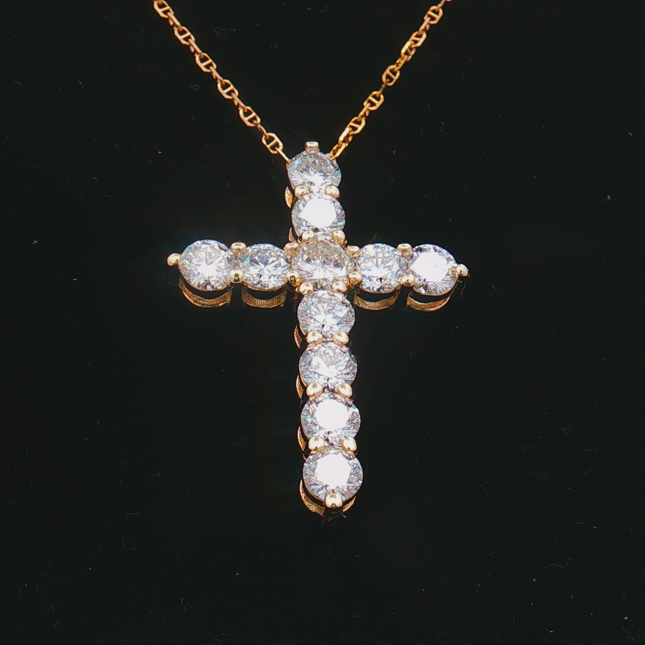 14K Yellow Gold Diamond Cross Pendant Necklace – 3.09ct Natural Round Diamonds, 3.24g | Fine Religious Jewelry