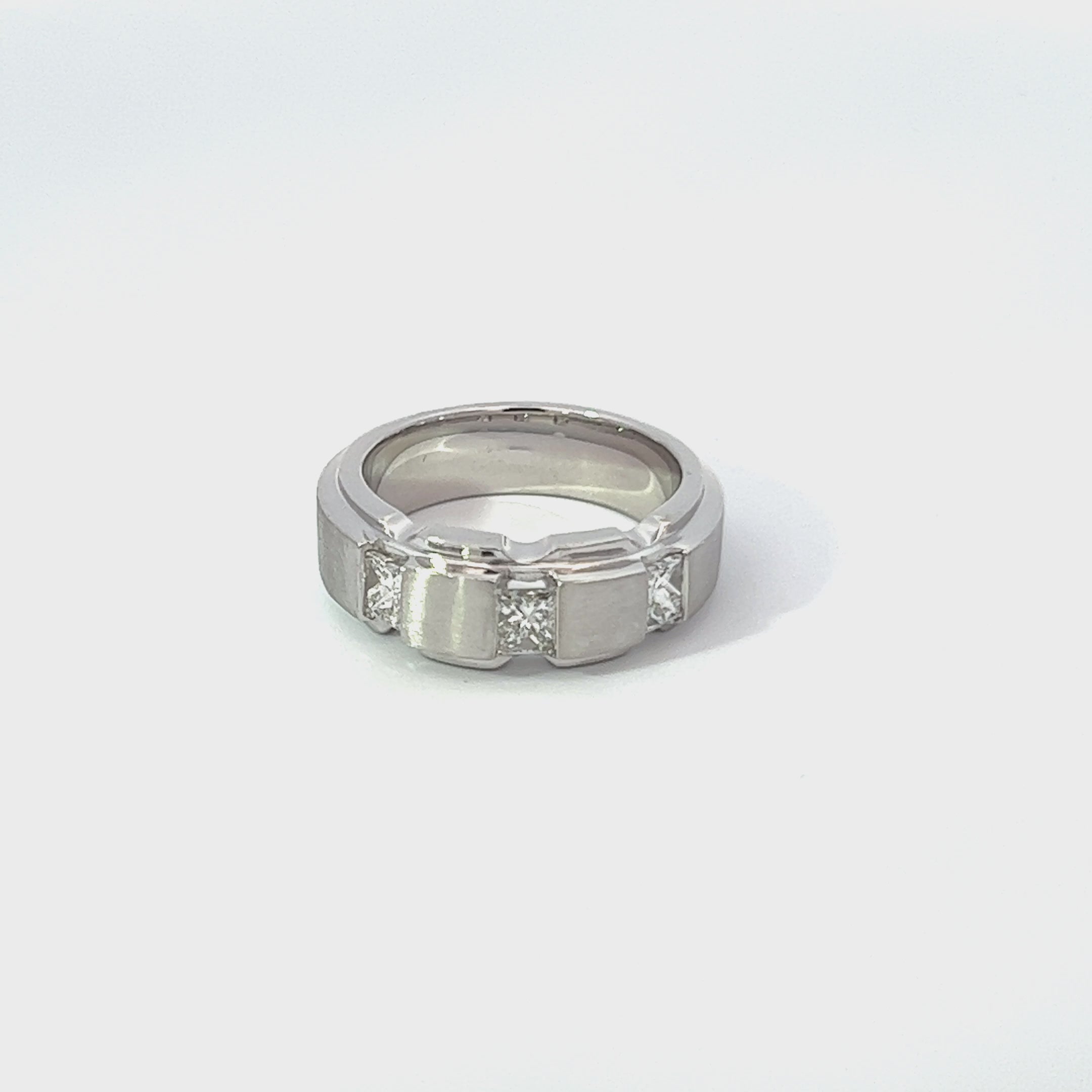 0.85ct Emerald Cut Diamond Mens Wedding Band in 14k White Gold