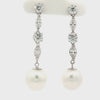 14K White Gold Diamond & Pearl Drop Earrings with Round and Marquise Diamonds | Elegant Dangle Design