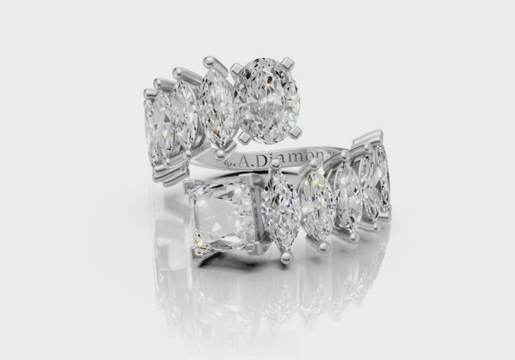4.5ct Oval and Princess Cut Diamond Toi et Moi Bypass Ring Set in 14k Gold